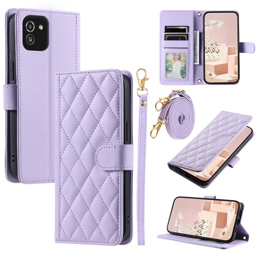 Kompatibel mit Samsung Galaxy A03 (Global 164MM) Hülle,Kompatibel mit Samsung SM-A035M/DS Galaxy A03 (164MM) SM-A035F/DS SM-A035G/DSN Flip Ledertasche Schutzhülle Hülle Purple von Elubugod