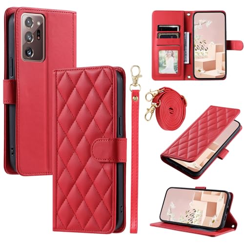 Kompatibel mit Samsung Galaxy Note 20 Ultra Hülle,Kompatibel mit Samsung SM-N985F/DS Galaxy Note20 Ultra/SM-N986B/DS SM-N9860 SM-N986V Flip Ledertasche Schutzhülle Hülle Red von Elubugod