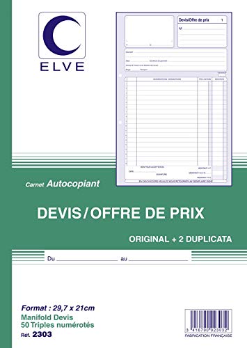 ELVE 22392 Manifold selbstdurchschreibend A4 2 x 10 x 297 Foliotte 50 dreilagig bedruckt von Elve