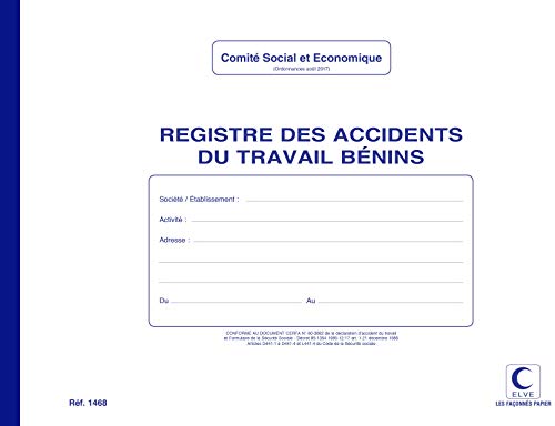 Elve LV1468 Register des Accidents du travail Benins 20 pages format 297 x 210 von Elve