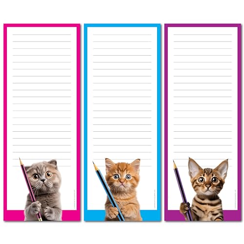 Elwyn Life Funny Cats Große magnetische Notizblöcke für Kühlschrank (3 Stück) – 50 Blatt pro Block zum Abreißen – 8,9 x 22,9 cm – Einkaufsliste Magnetblock für Kühlschrank – niedliche Notizblöcke für von Elwyn Life