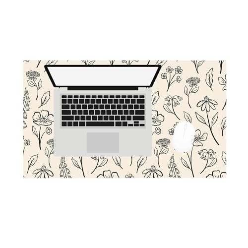 Elyse Breanne Design, Schreibtischunterlage für Computer, Tastatur, Maus, Schreibtischschutz, rutschfeste Gummi-Rückseite, 35,6 x 61 cm, klein, elfenbeinfarbenes Blumenmuster von Elyse Breanne Design