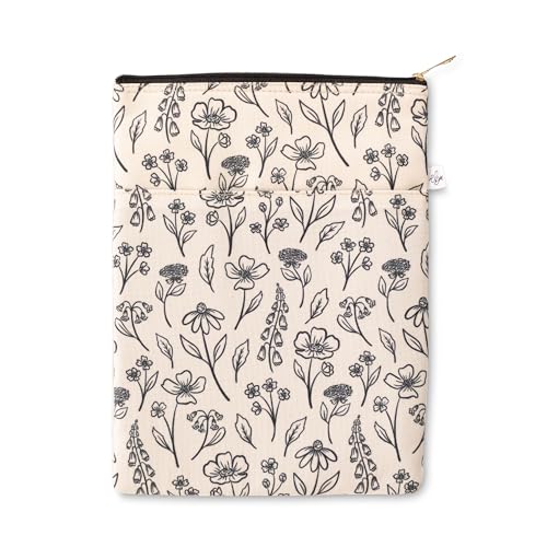 Elyse Breanne Design, Tablet-Hülle, 9-11 Zoll (22,9 - 27,9 cm), Tragetasche, Reißverschluss oben, Vordertasche, elfenbeinfarbenes gepresstes Blumenmuster von Elyse Breanne Design