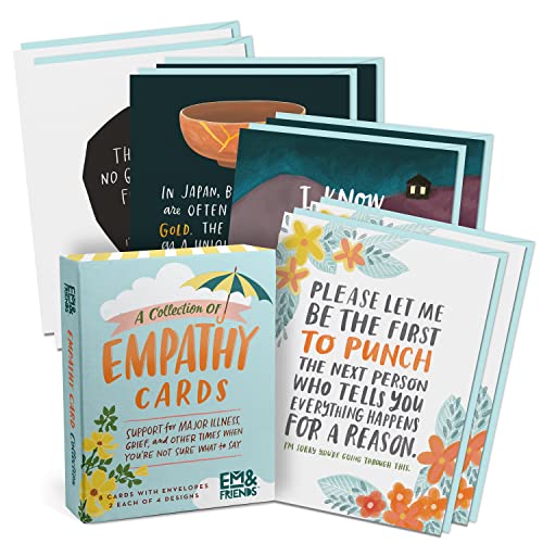 Em & Friends Empathie-Karten, Box mit 8 verschiedenen Trauerkarten, Verlust & Denken an Sie Karten & Genesung bald Geschenke für Frauen (Box mit 8 verschiedenen Karten, 2 je 4 Stilen) von Em & Friends