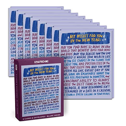 Em & Friends Wishes for You Karten – Happy New Year Karten mit Umschlägen (Box mit 8 identischen Karten) von Em & Friends