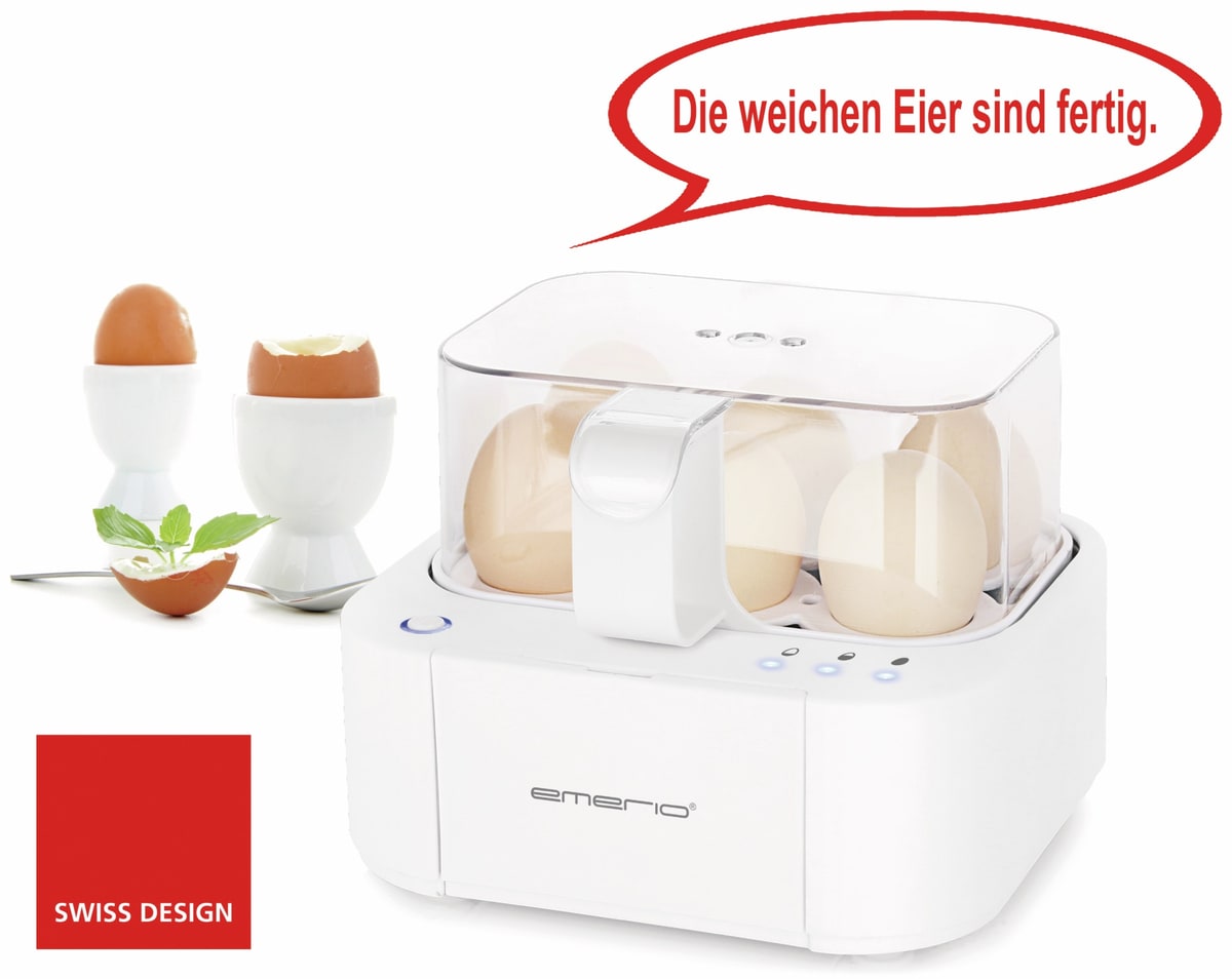 EMERIO Eierkocher EB-115560.12, 6 Eier, 400 Watt, Sprachausgabe, weiß von Emerio