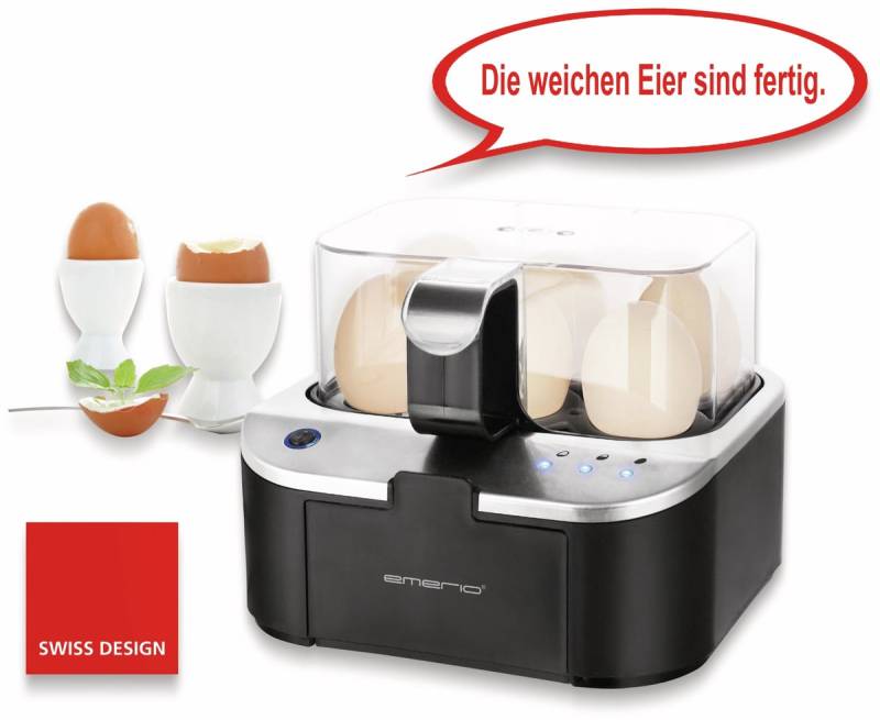 EMERIO Eierkocher EB-123177.1, 6 Eier, 400 Watt, Sprachausgabe, schwarz von Emerio