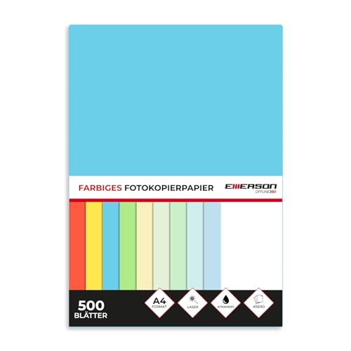 Emerson farbiges Druckerpapier Kopierepapier A4 dunkelblau 500 Blatt | 80 g/m2 210 x 297 mm | Drucker: Laser, Inkjet, Fotokopie, Fax | Vielseitiges Papier zum Kopieren, Basteln von Emerson