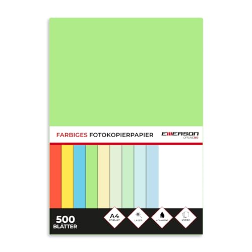 Emerson farbiges Druckerpapier Kopierepapier A4 dunkelgrün 500 Blatt | 80 g/m2 210 x 297 mm | Drucker: Laser, Inkjet, Fotokopie, Fax | Vielseitiges Papier zum Fotokopieren, Basteln von Emerson