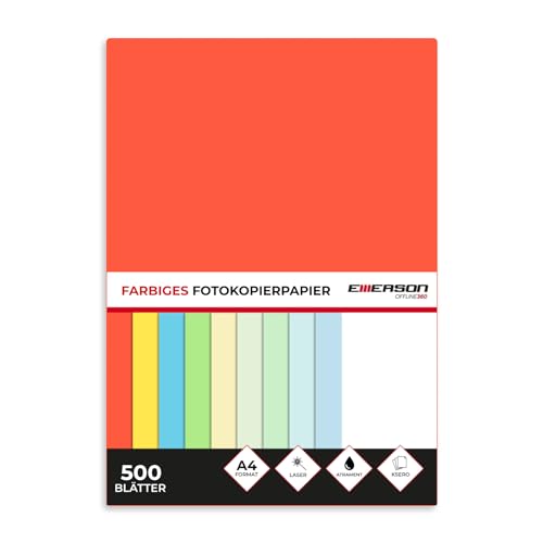 Emerson farbiges Druckerpapier KopierepapierA4 rot 500 Blatt | 80 g/m2 210 x 297 mm | Drucker: Laser, Inkjet, Fotokopie, Fax | Vielseitiges Papier zum Kopieren, Basteln von Emerson