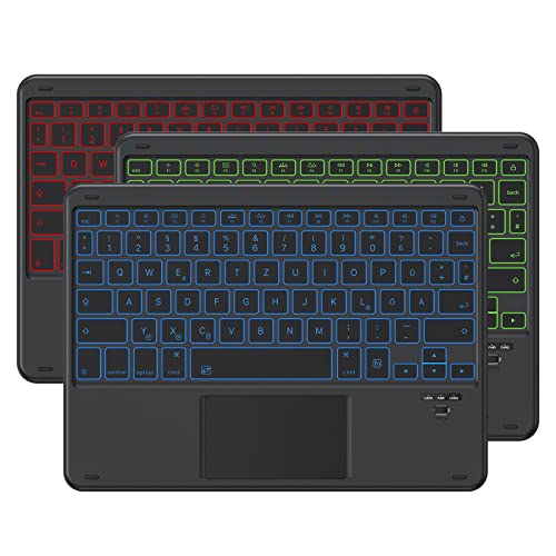 Emetok Kabellos Bluetooth Tastatur , Deutsche QWERTZ, mit Trackpad [7-Color Beleuchteten] für iPad 10.9(10. Gen)/iPad 10.2(9/8/7. Gen)/iPad 9.7/iPad Pro 12.9 11/iPad Air/Mini von Emetok