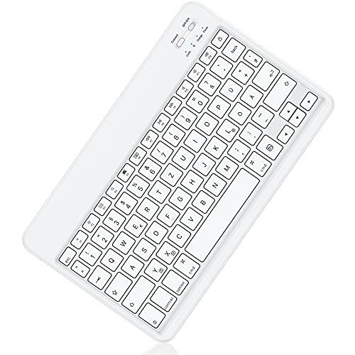 Emetok QWERTZ Bluetooth Tastatur für iPad Air/iPad Pro/iPad Mini/iPad 10,9/10,2/9,7/iPhone, Ultra-dünn, Mini Wiederaufladbar Tastatur, Tragbare Kabellose, Reines Weiß von Emetok