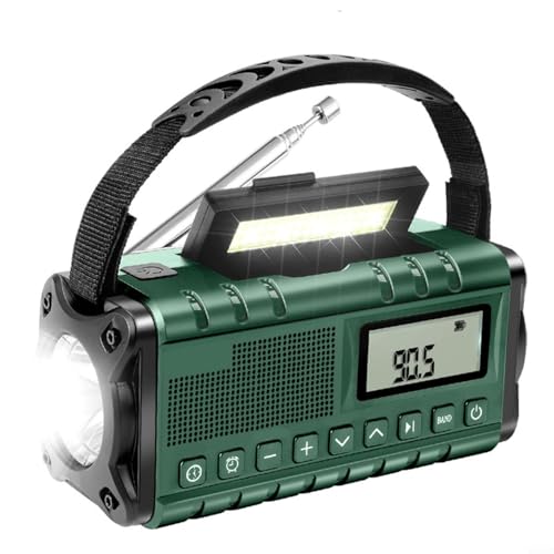 Emiif Handgekröpftes Wetterradio, AM/FM, solarbetrieben, mobiles Ladegerät, 10.000 mAh, mit Alarm und Taschenlampe, Grün Emiif Handgekröpftes Wetterradio, AM/FM, solarbetrieben, mobiles Ladegerät, 10.000 mAh, mit Alarm und Taschenlampe, Grün von Emiif
