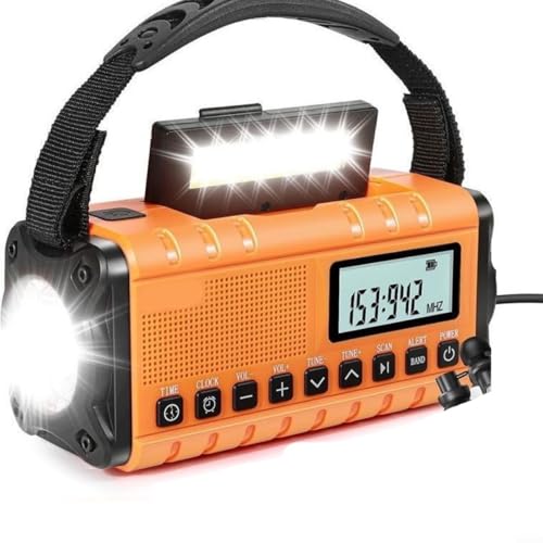Emiif Handgekröpftes Wetterradio, AM/FM, solarbetrieben, mobiles Ladegerät, 10.000 mAh, mit Alarm und Taschenlampe, Orange Emiif Handgekröpftes Wetterradio, AM/FM, solarbetrieben, mobiles Ladegerät, 10.000 mAh, mit Alarm und Taschenlampe, Orange von Emiif