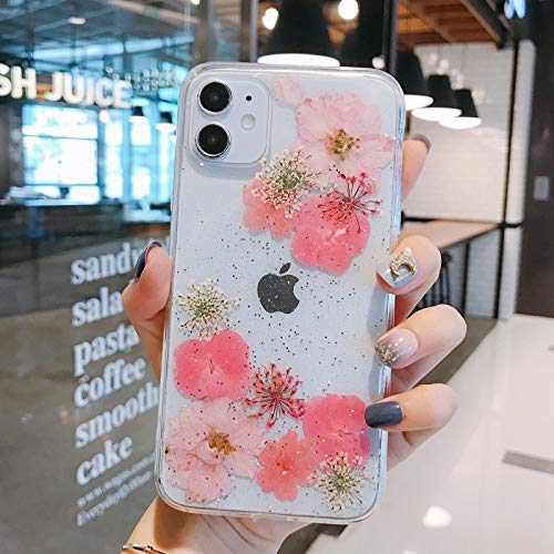 Emlivi Blume kristall Hülle, für iPhone 12 Mini (5,4'') Anti Scratch Transparent Weich TPU Handyhülle, Stoßfest Soft Silikon Handgefertigte Schutzhülle, für iPhone 12 Mini Case Cover, Auf und ab rosa von Emlivi