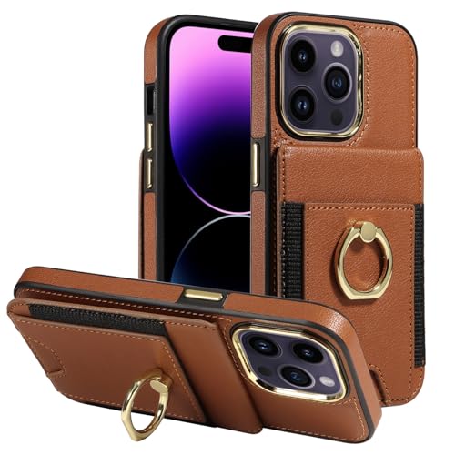 Emlivi Handyhülle für iPhone 15 Hülle, Wallet Hülle PU Leder Case mit Kartenfach Lederhülle Brieftasche mit 360° Ring Ständer Klapphülle Kartenfach Flip Cover für iPhone 15, Braun von Emlivi