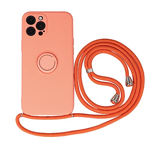 Emlivi Handykette Hülle für iPhone 12 Pro Max Necklace Handyhülle mit 360 Grad Ring Halter Nylon Schultergurt Silikon TPU Cover mit Kordel zum Umhängen Schutzhülle für iPhone 12 Pro Max,Orange von Emlivi