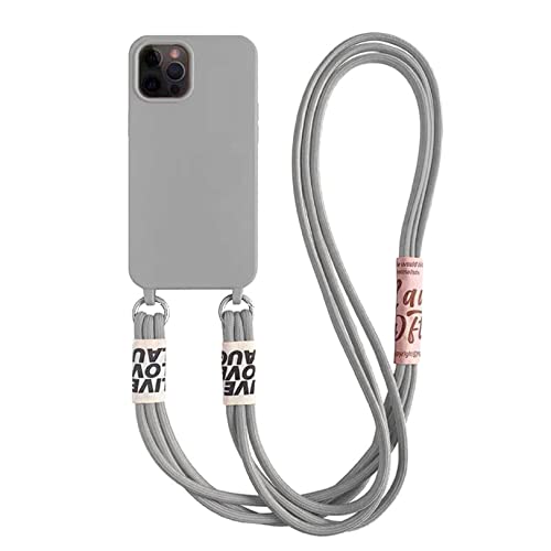 Emlivi Handykette Hülle für iPhone 13 Pro Necklace Handyhülle Nylon Schultergurt Liquid Silikon TPU Cover mit Kordel zum Umhängen Schutzhülle mit Stylische Band Case für iPhone 13 Pro, Grau von Emlivi