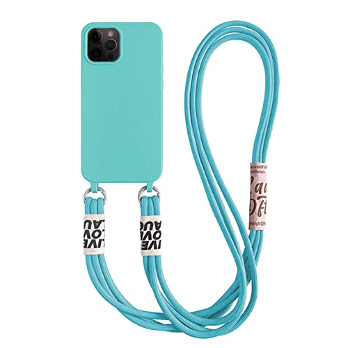 Emlivi Handykette Hülle für iPhone 14 Necklace Handyhülle Nylon Schultergurt Liquid Silikon TPU Cover mit Kordel zum Umhängen Schutzhülle mit Stylische Band Case für iPhone 14, Gletscherblau von Emlivi