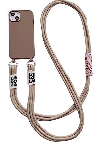 Emlivi Handykette Hülle für iPhone 14 Necklace Handyhülle Schultergurt Silikon TPU Bumper Cover mit Kordel zum Umhängen Schutzhülle mit Handy Lanyard Case für iPhone 14, Milchtee von Emlivi