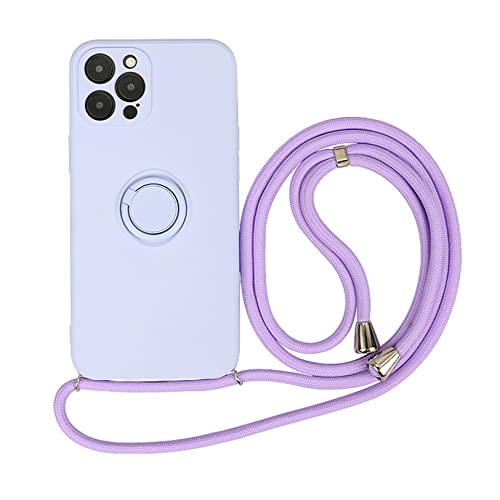 Emlivi Handykette Hülle für iPhone 14 Necklace Handyhülle mit 360 Grad Ring Halter Nylon Schultergurt Silikon TPU Cover mit Kordel zum Umhängen Schutzhülle mit Band Case für iPhone 14, Lavendel von Emlivi
