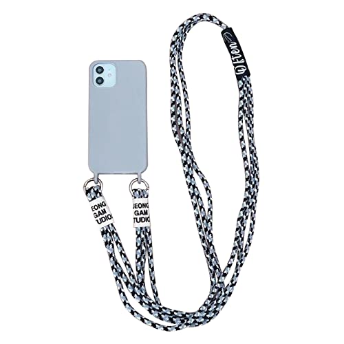 Emlivi Handykette Hülle für iPhone 15 Necklace Handyhülle Nylon Schultergurt Liquid Silikon TPU Cover mit Kordel zum Umhängen Schutzhülle mit Stylische Band Case für iPhone 15, A-Grau von Emlivi