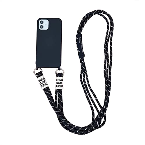 Emlivi Handykette Hülle für iPhone 15 Necklace Handyhülle Nylon Schultergurt Liquid Silikon TPU Cover mit Kordel zum Umhängen Schutzhülle mit Stylische Band Case für iPhone 15, A-Schwarz von Emlivi