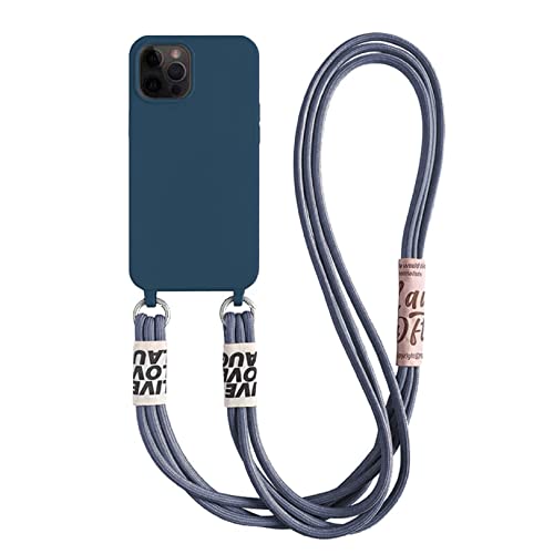 Emlivi Handykette Hülle für iPhone 15 Necklace Handyhülle Nylon Schultergurt Liquid Silikon TPU Cover mit Kordel zum Umhängen Schutzhülle mit Stylische Band Case für iPhone 15, Blau von Emlivi