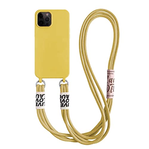 Emlivi Handykette Hülle für iPhone 15 Necklace Handyhülle Nylon Schultergurt Liquid Silikon TPU Cover mit Kordel zum Umhängen Schutzhülle mit Stylische Band Case für iPhone 15, Gelb von Emlivi