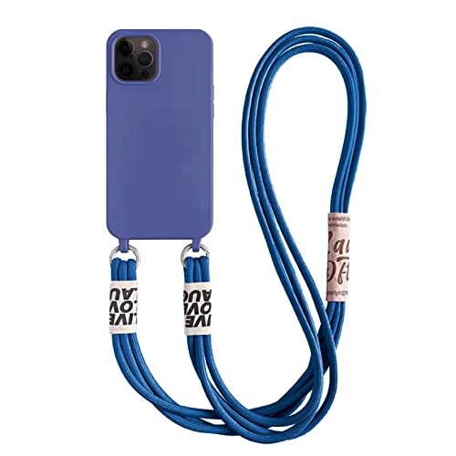 Emlivi Handykette Hülle für iPhone 15 Necklace Handyhülle Nylon Schultergurt Liquid Silikon TPU Cover mit Kordel zum Umhängen Schutzhülle mit Stylische Band Case für iPhone 15, Königsblau von Emlivi