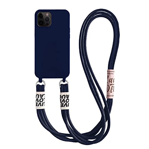 Emlivi Handykette Hülle für iPhone 15 Necklace Handyhülle Nylon Schultergurt Liquid Silikon TPU Cover mit Kordel zum Umhängen Schutzhülle mit Stylische Band Case für iPhone 15, Navy blau von Emlivi