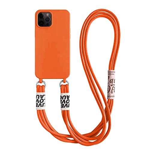 Emlivi Handykette Hülle für iPhone 15 Necklace Handyhülle Nylon Schultergurt Liquid Silikon TPU Cover mit Kordel zum Umhängen Schutzhülle mit Stylische Band Case für iPhone 15, Orange von Emlivi