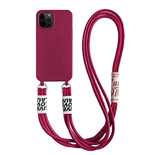 Emlivi Handykette Hülle für iPhone 15 Necklace Handyhülle Nylon Schultergurt Liquid Silikon TPU Cover mit Kordel zum Umhängen Schutzhülle mit Stylische Band Case für iPhone 15, Rot von Emlivi
