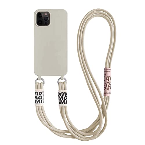 Emlivi Handykette Hülle für iPhone 15 Necklace Handyhülle Nylon Schultergurt Liquid Silikon TPU Cover mit Kordel zum Umhängen Schutzhülle mit Stylische Band Case für iPhone 15, Weiß von Emlivi