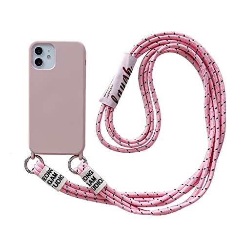 Emlivi Handykette Hülle für iPhone 15 Plus Necklace Handyhülle Nylon Schultergurt Liquid Silikon TPU Cover mit Kordel zum Umhängen Schutzhülle mit Stylische Band Case für iPhone 15 Plus, A-Rosa von Emlivi