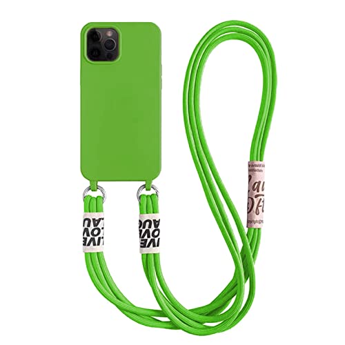 Emlivi Handykette Hülle für iPhone 15 Pro Necklace Handyhülle Nylon Schultergurt Liquid Silikon TPU Cover mit Kordel zum Umhängen Schutzhülle mit Stylische Band Case für iPhone 15 Pro, Hellgrün von Emlivi
