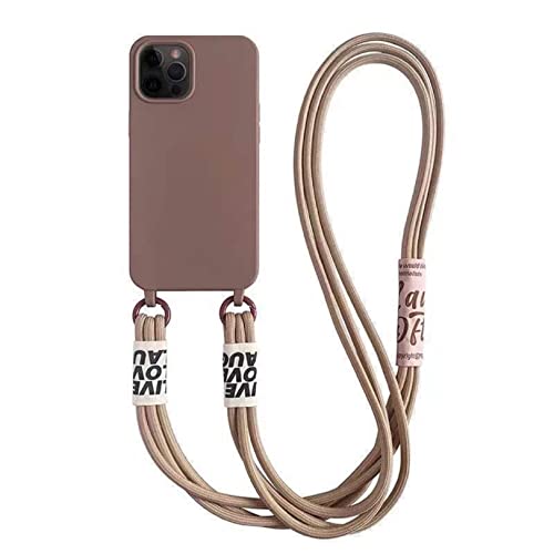 Emlivi Handykette Hülle für iPhone 15 Pro Necklace Handyhülle Nylon Schultergurt Liquid Silikon TPU Cover mit Kordel zum Umhängen Schutzhülle mit Stylische Band Case für iPhone 15 Pro, Milchtee von Emlivi
