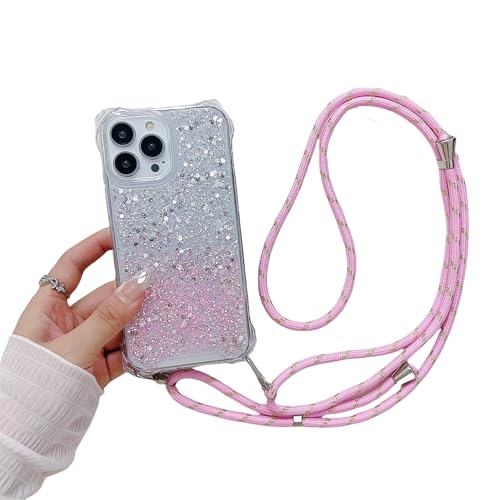 Emlivi Handykette Hülle für iPhone 15 Pro Necklace Handyhülle mit Kordel Glitzer Schutzhülle mit Band zum Umhängen Halskette Silikon Case mit Schnur Glitter Transparent Cover für iPhone 15 Pro, Rosa Emlivi Handykette Hülle für iPhone 15 Pro Necklace Handyhülle mit Kordel Glitzer Schutzhülle mit Band zum Umhängen Halskette Silikon Case mit Schnur Glitter Transparent Cover für iPhone 15 Pro, Rosa von Emlivi
