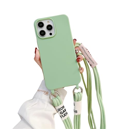 Emlivi Handykette Hülle für iPhone 16 Pro Max, Necklace Handyhülle mit Kordel zum Umhängen Weich Silikon Nylon Schultergurt Case Cover TPU Stoßfest Schutzhülle mit Band, Cyan von Emlivi