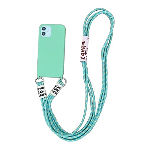 Emlivi Handykette Hülle für iPhone XS Necklace Handyhülle Nylon Schultergurt Liquid Silikon TPU Cover mit Kordel zum Umhängen Schutzhülle mit Stylische Band Case für iPhone X, A-Grün von Emlivi