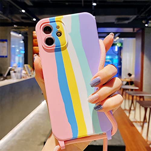 Emlivi Handykette Hülle iPhone 12 Pro Max,Necklace Handyhülle, Umhängeband Handykordel Schutzhülle, Weich Silikonhülle TPU Cover mit Stylische Band, Kette Case für iPhone 12 Pro Max -Regenbogenrosa von Emlivi