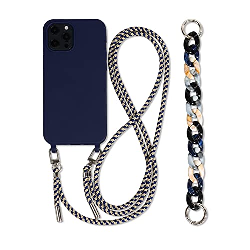Emlivi Handykette Hülle mit Armband für iPhone 14 Necklace Handyhülle Nylon Schultergurt Silikon Cover mit Kordel zum Umhängen Schutzhülle mit Stylische Band Case für iPhone 14, Blau von Emlivi