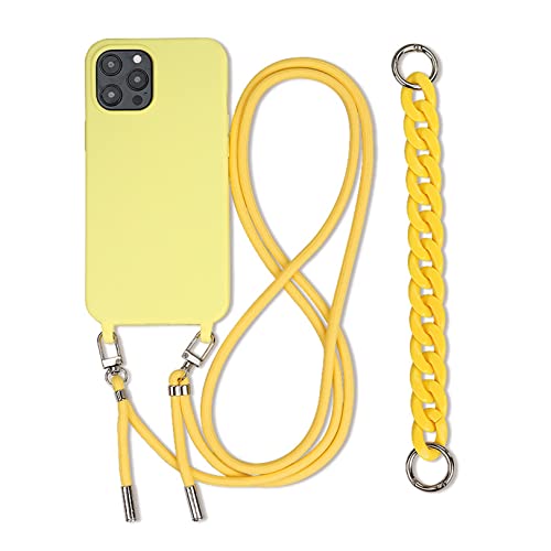 Emlivi Handykette Hülle mit Armband für iPhone 14 Plus Necklace Handyhülle Nylon Schultergurt Silikon Cover mit Kordel zum Umhängen Schutzhülle mit Stylische Band Case für iPhone 14 Plus, Gelb von Emlivi