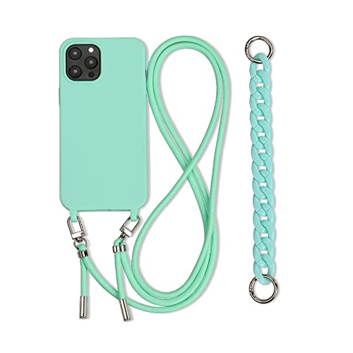 Emlivi Handykette Hülle mit Armband für iPhone 14 Pro Max Necklace Handyhülle Nylon Schultergurt Silikon Cover mit Kordel zum Umhängen Schutzhülle mit Band Case für iPhone 14 Pro Max, Grün von Emlivi