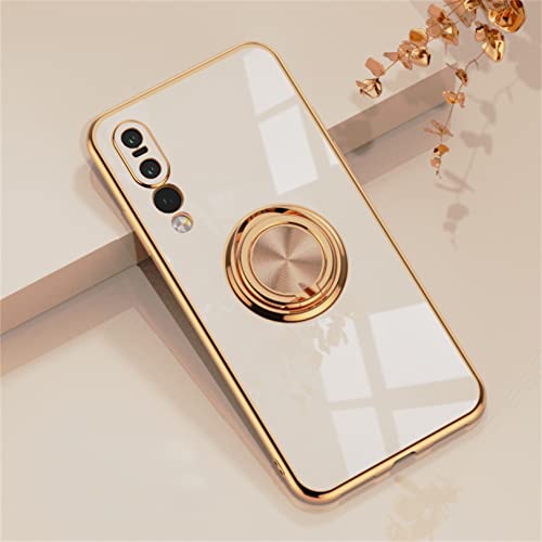 Emlivi Hülle für Huawei P20 Pro, Glänzend Weiche Silikon TPU Slim Case mit 360 Grad Ring Ständer Bumper Stoßfest Schutzhülle Fingerhalter Magnetische Autohalterung Cover, Beige von Emlivi