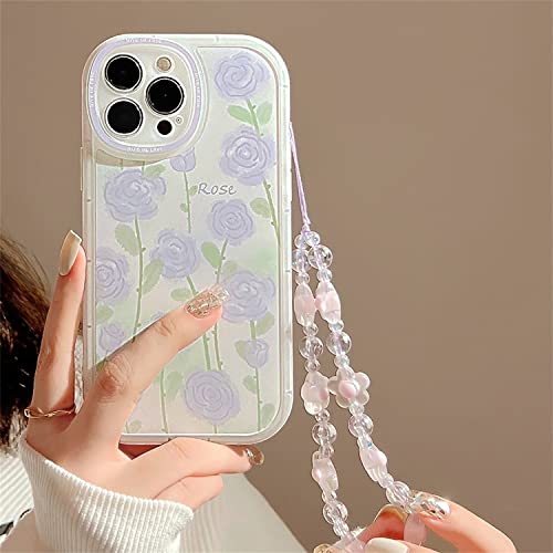 Emlivi Hülle für iPhone 11 Pro Max mit Perlen Armband Blumen Mode Handyhülle Wellen Schutzhülle Süß Erdbeere Bumper Cover Weich Silikon TPU Case für iPhone 11 Pro Max, Lila Rose von Emlivi