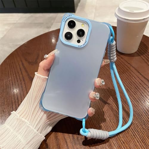 Emlivi Hülle für iPhone 12 Pro Max mit Armband, Bunt Matt TPU Handykette Handyhülle mit Kette Aesthetic Glitter Schutzhülle Mädchen Ecken Anti-Fall Case Cover für iPhone 12 Pro Max, Blau von Emlivi