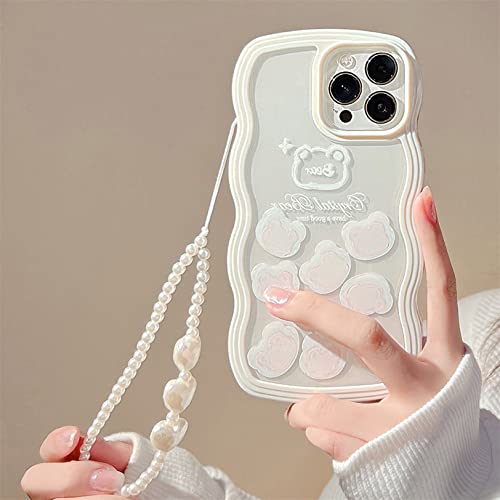 Emlivi Hülle für iPhone 12 Pro Max mit Perlen Armband Blumen Mode Handyhülle Wellen Schutzhülle Süß Erdbeere Bumper Cover Weich Silikon TPU Case für iPhone 12 Pro Max, Weißer Bär von Emlivi