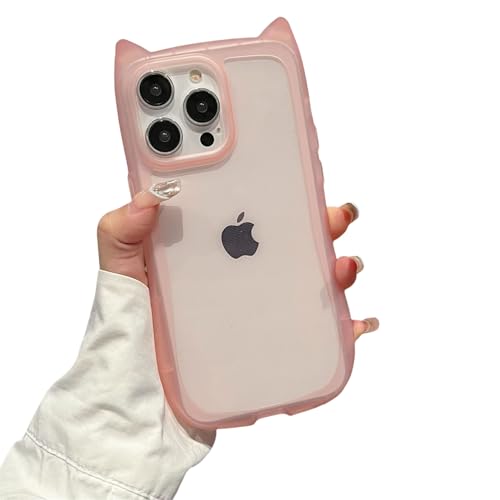 Emlivi Hülle für iPhone 13, Niedliche Katze Handyhülle, Transparent 3D Cartoon Katzenohren Design Schutzhülle Weiche Silikon TPU Bumper Cover Süße Kitty Case für iPhone 13, Klarrosa von Emlivi