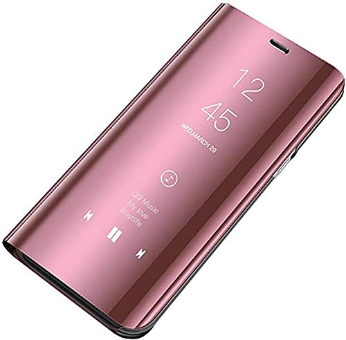 Emlivi Kompatibel für Huawei P20 Pro Hülle Leder Flip Tasche Case Spiegel Handyhülle für Huawei P20 Pro Schutzhülle Anti-Shock-PC Cover Clear View Standing Cover für Huawei P20 Pro - Rosé Gold von Emlivi